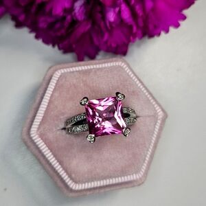 Pink White Gold Diamond Ring New